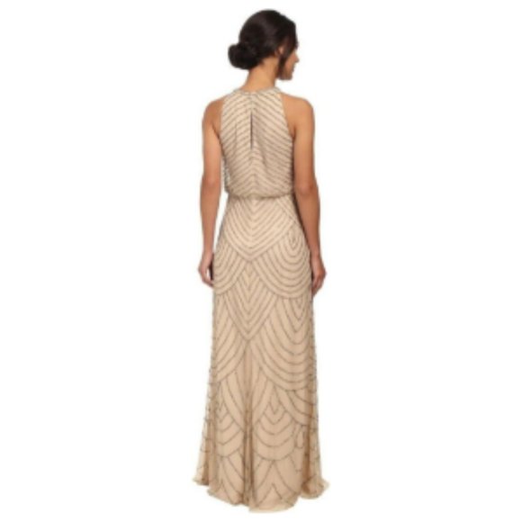 ** Adrianna Papell** Women's Halter Art Deco Beaded Blouson Dress Nude 0 - Picture 3 of 6